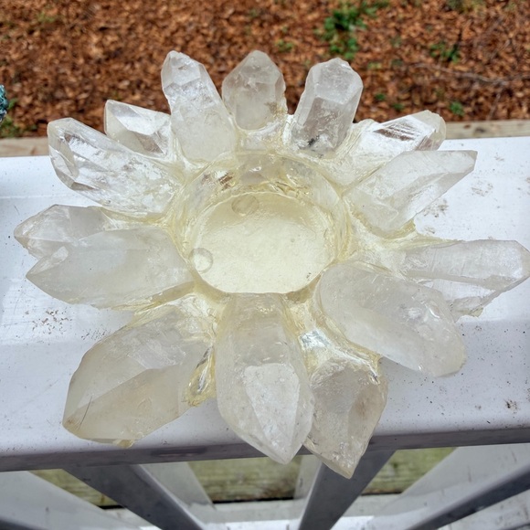 Lotus 🪷 Clear Quartz Tea Light Candle Holder / Sphere HolderBrazil